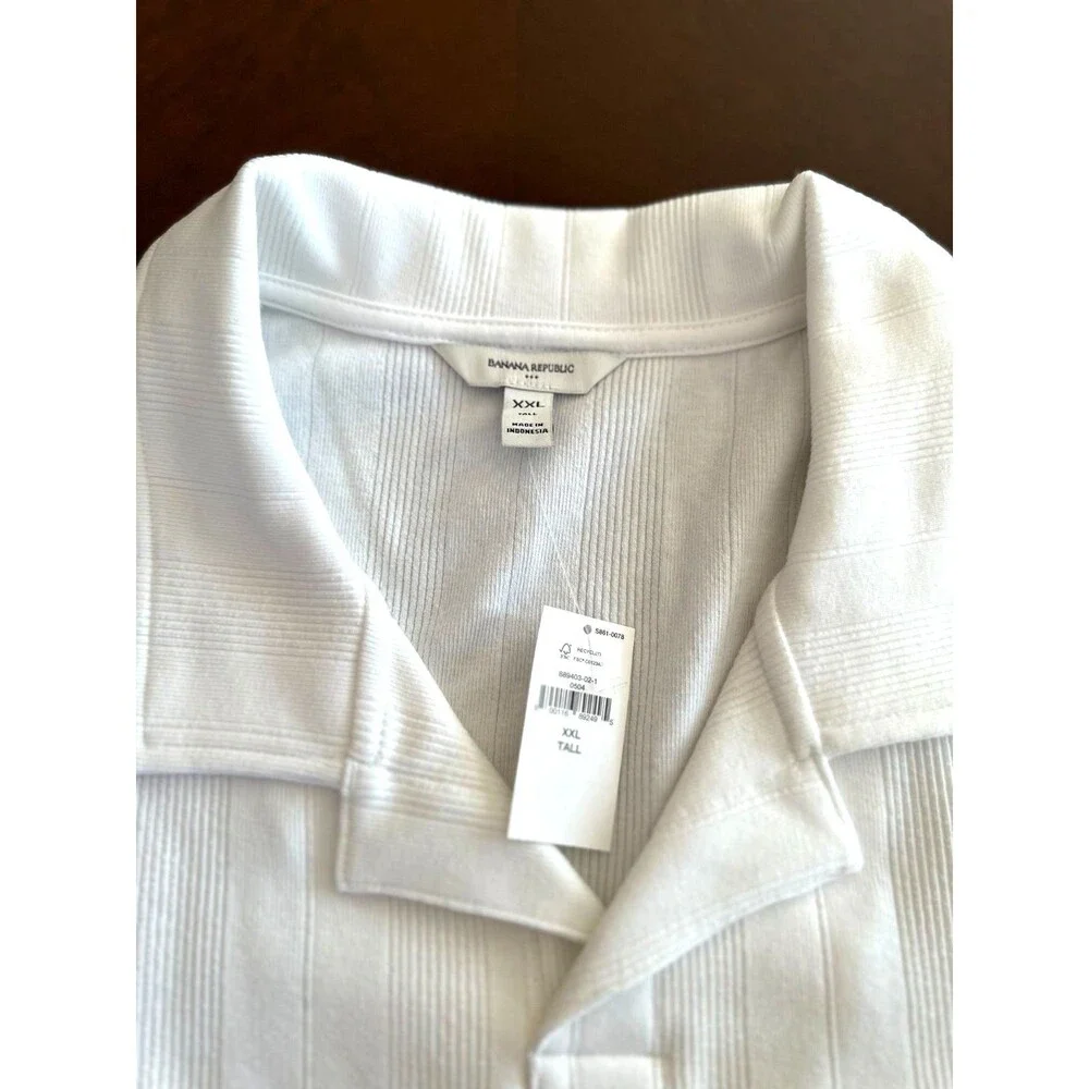 Banana Republic Men's Textural Striped Open Collar White Polo Size XXL Tall
